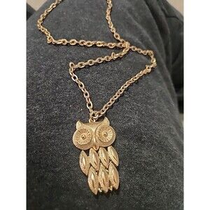 Vintage AVON Owl Gold Tone Metal Heavy Textured Etched Pendant Cable Chain...
